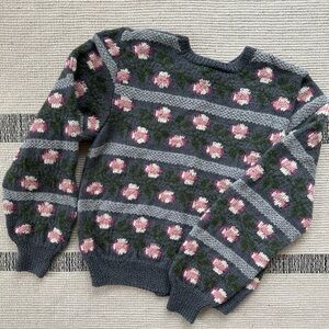 Floral Patterned Gray Sweater